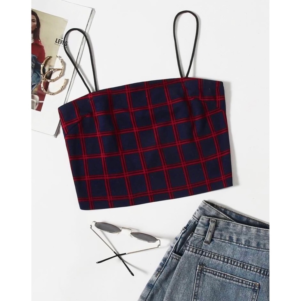 Grid Cami Crop Tank Top